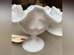 Two, ruffled edge glass pieces