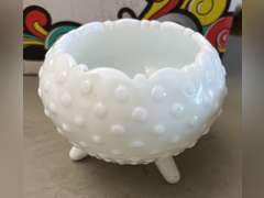 Napco pedestal milk glass dish, footed milk glass and other pieces. See photos.