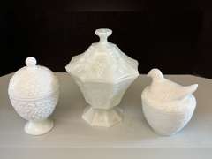 Milk Glass containers. 2 are Avon.