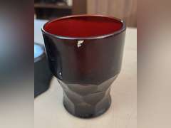 Luminary Noir plate & bowl. Cranberry glass.