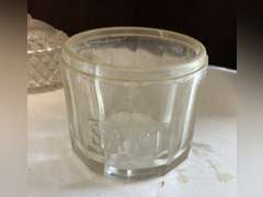 2 Sawtooth Lions Head compote dishes, leaded crystal bowl, salt holder which is cracked and additional clear glass pieces.