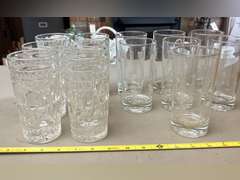 13 Drinking glasses, 2 different patterns.
