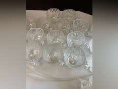 Glass Punch Bowl (5.5” x 10”), plastic ladle, cup holders and 17 cups.