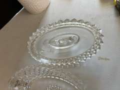 2 Sawtooth Lions Head compote dishes, leaded crystal bowl, salt holder which is cracked and additional clear glass pieces.