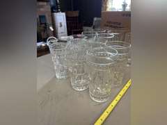 13 Drinking glasses, 2 different patterns.