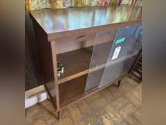 Glass front bookcase, 35 1/2 inches tall by 35 1/2 inches wide by 12 inches deep