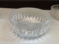 2 Sawtooth Lions Head compote dishes, leaded crystal bowl, salt holder which is cracked and additional clear glass pieces.