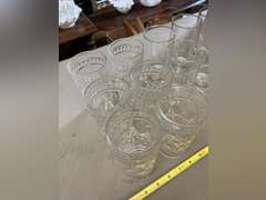 13 Drinking glasses, 2 different patterns.