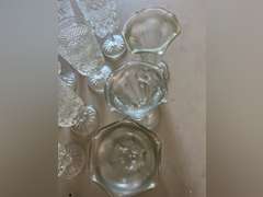 8 Heavy stemmed drinking glasses and 3 sundae glasses.