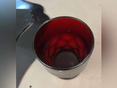 Luminary Noir plate & bowl. Cranberry glass.