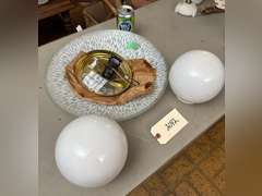 Ceiling, light fixture and two globes