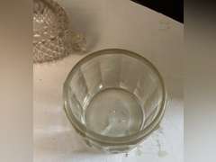 2 Sawtooth Lions Head compote dishes, leaded crystal bowl, salt holder which is cracked and additional clear glass pieces.