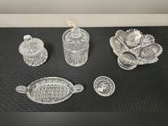 Assorted glassware, including relish dish, ring holder and more