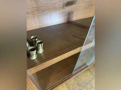 Glass front bookcase, 35 1/2 inches tall by 35 1/2 inches wide by 12 inches deep