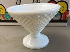 Napco pedestal milk glass dish, footed milk glass and other pieces. See photos.