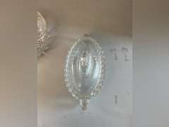 2 Sawtooth Lions Head compote dishes, leaded crystal bowl, salt holder which is cracked and additional clear glass pieces.