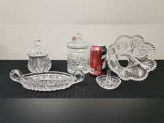 Assorted glassware, including relish dish, ring holder and more