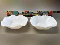 Napco pedestal milk glass dish, footed milk glass and other pieces. See photos.
