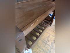 Rolling table, 20 1/2 inches tall by 31 1/2 inches wide by 15 1/4 inches deep