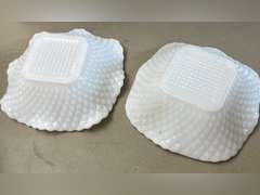 Napco pedestal milk glass dish, footed milk glass and other pieces. See photos.