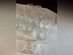 Glass Punch Bowl (5.5” x 10”), plastic ladle, cup holders and 17 cups.