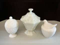 Milk Glass containers. 2 are Avon.