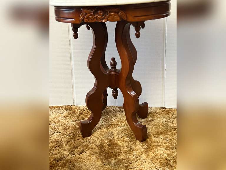 Marble top Victorian style table, 22 inches long by 18 inches deep by ...