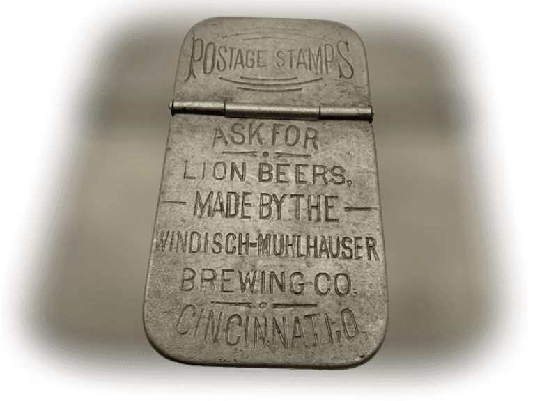 C. 1895 Lion Beers Match safe/ postage stamps safe- Windisch- Muhlauser Brewing Company Cincinnati