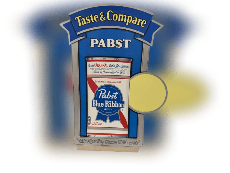 Pabst Blue Ribbon for cut counter display with easel back. 32.5” x 22.5”