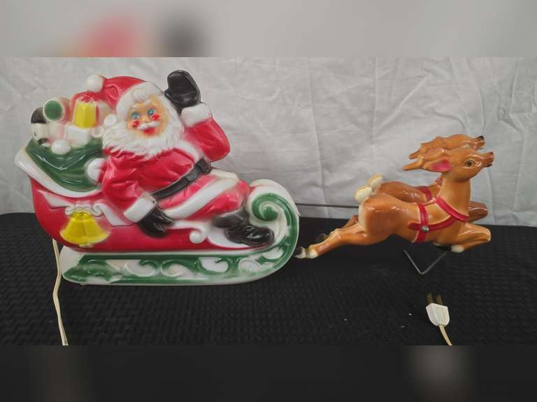 Blow Mold Santa Sleigh and Deer
