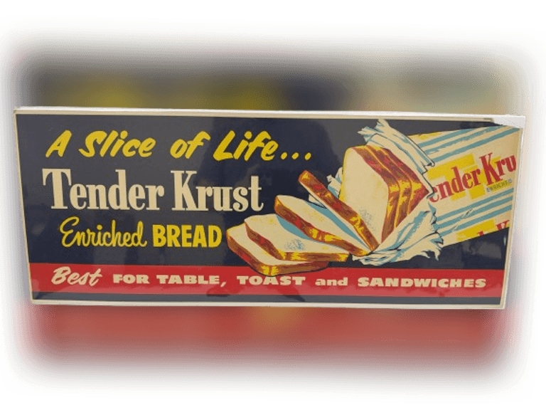 Tender Krust Bread cardboard trolley sign. Approx 28” x 11”