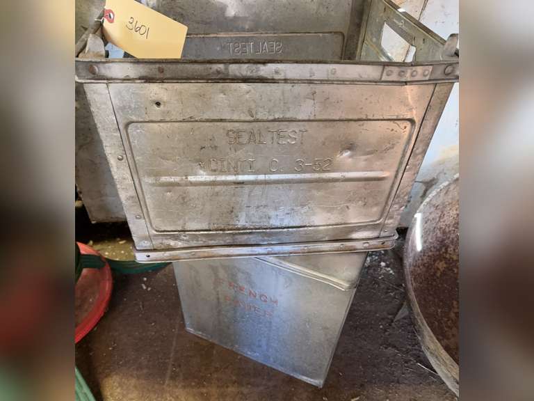 One metal milk crate, and a metal milk French Bauer porch box ...