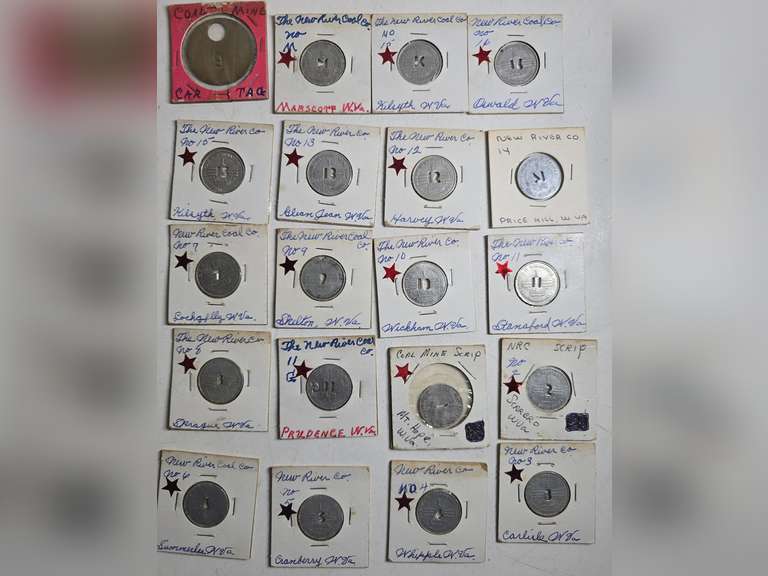 Collection of 20 New River Co Coal Scrip & Car Tag Tokens - All ...