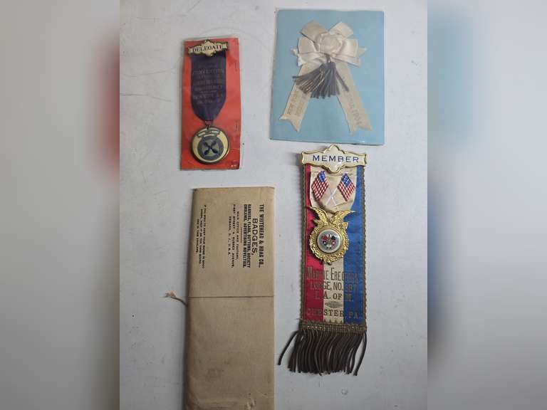 c1910 Marine Erectors, Engineers & NY Butchers Ribbon & Badges PA & W.D ...