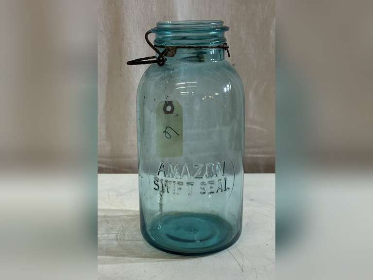 Amazon Swift Seal half gallon aqua canning jar.