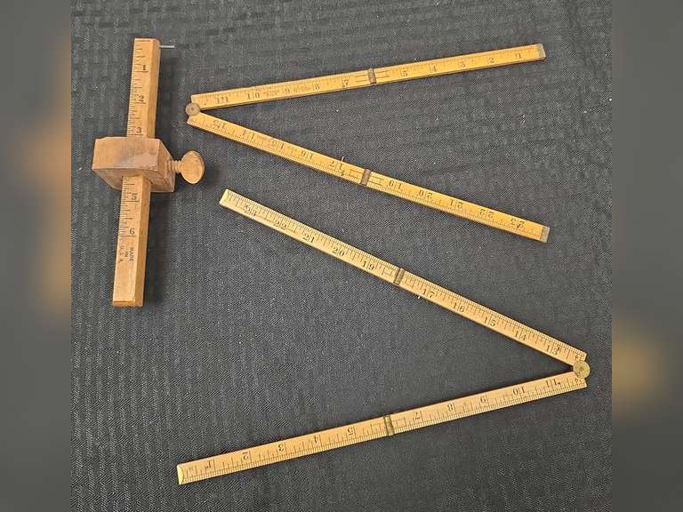 2 Folding rulers, Master rule #68, unmarked, and a Carpenter Scribe ...