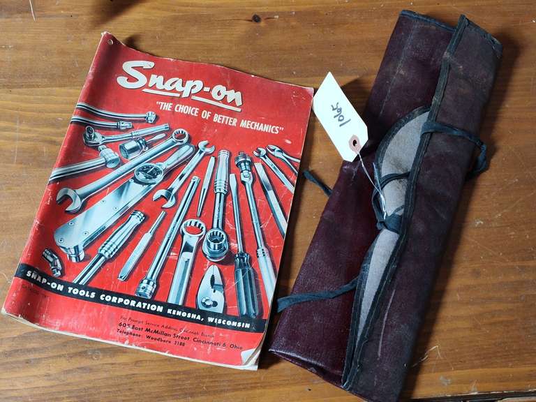 1950s SnapOn tool catalog and a SnapOn tool wrench organizer
