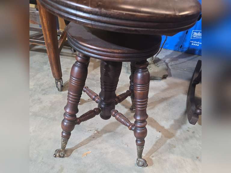 Antique glass ball feet, piano stool, adjustable sest