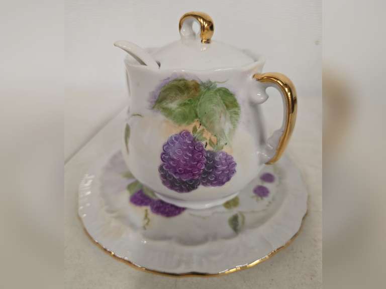 Porcelain Dish with Matching Honey Jar with Spoon