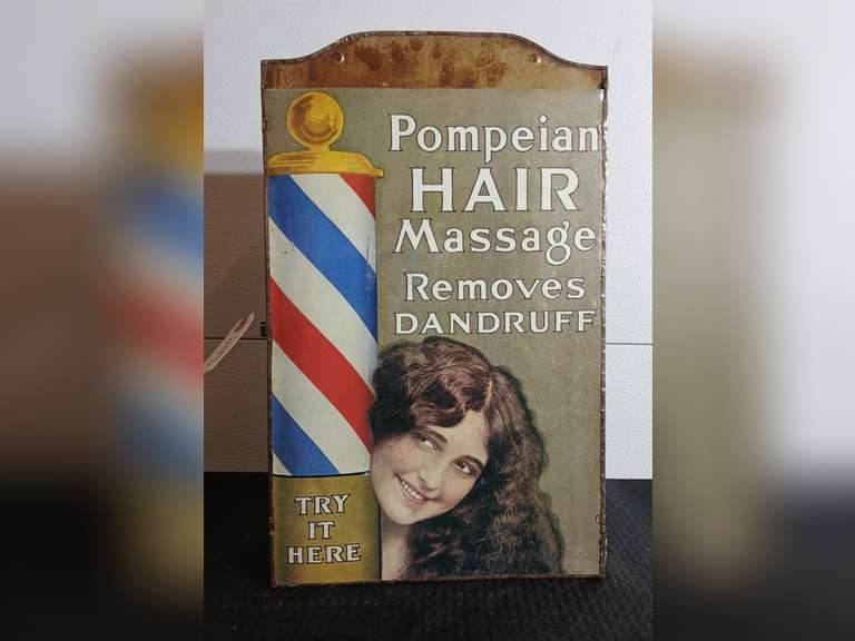 Pompeian Hair Massage & Dandruff Remover Metal Display Cabinet