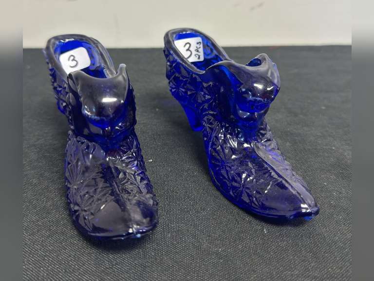 Vintage Fenton Cobalt Blue Glass Shoes