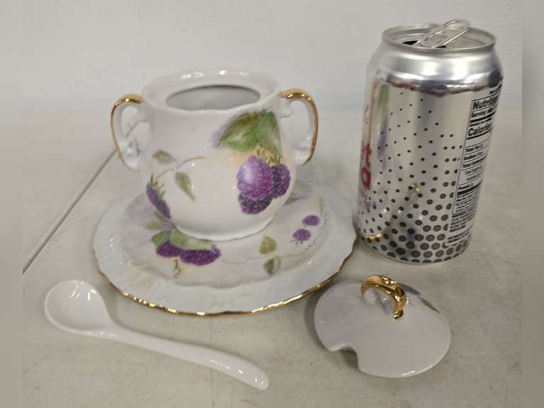 Porcelain Dish with Matching Honey Jar with Spoon