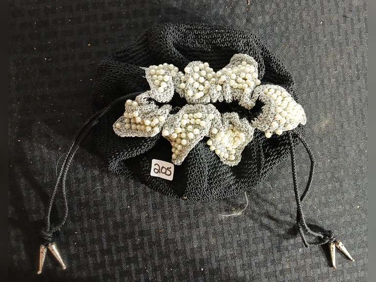 Drawstring Hand Bad with Pearl Applique