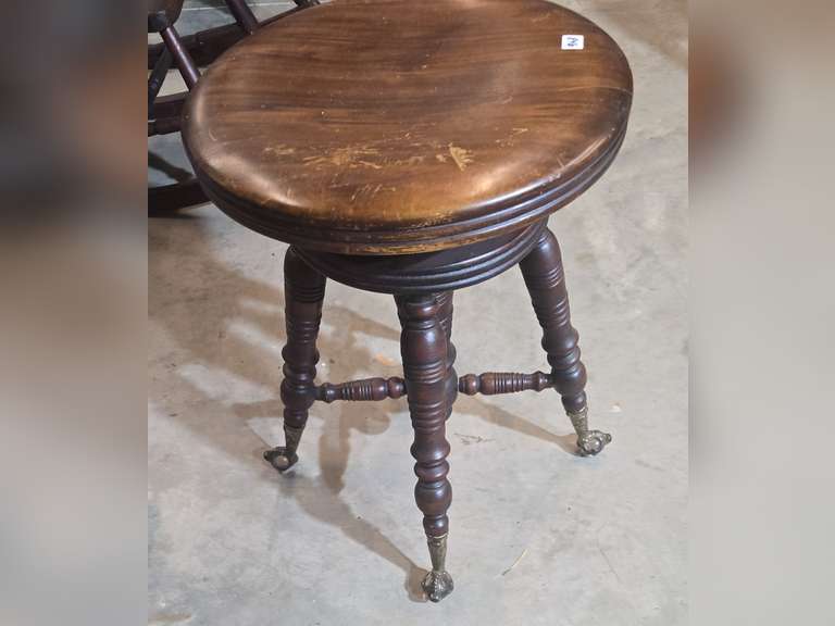 Antique glass ball feet, piano stool, adjustable sest