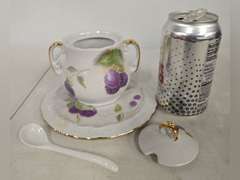 Porcelain Dish with Matching Honey Jar with Spoon