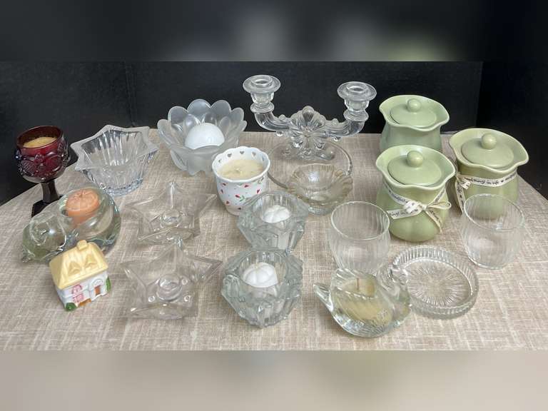 Candle holders and candles.