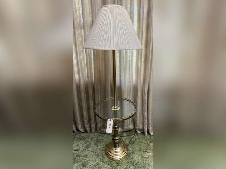 Glass top table floor lamp. See tag for dimensions. Worked when tested.