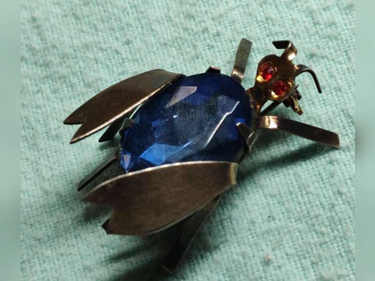 Sterling silver bug pin with stones