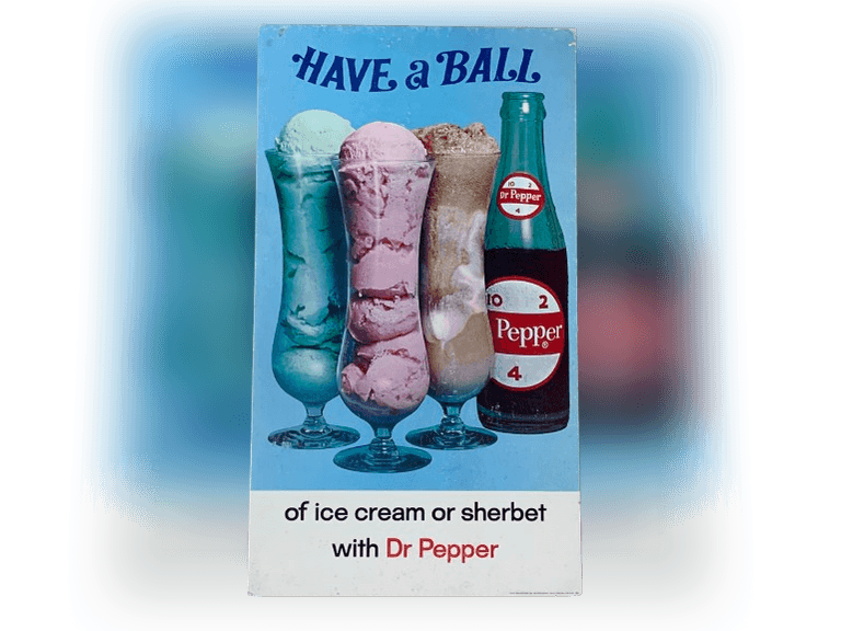 1967 Dr. Pepper Cardboard Ice Cream Sign - Easel Back Cardboard, Great Colors. Minor Spotting 20" X 12"