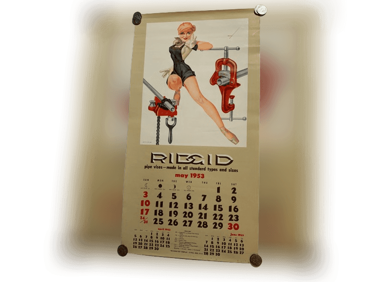 Ridgid Tool Co. 1953 Single Page Pin Up Girl Art Calendar 23" X 12“